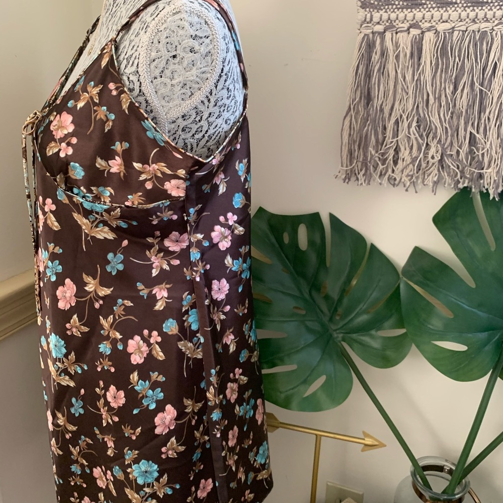 Vintage V-neck Brown Floral Slip Dress SZ L - Picture 8 of 12